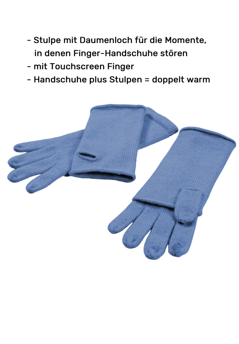 (image for) Kaschmir-Mütze, hoch, Handschuh + Schal mit geometrischem Muster - Himmelblau Kaufen